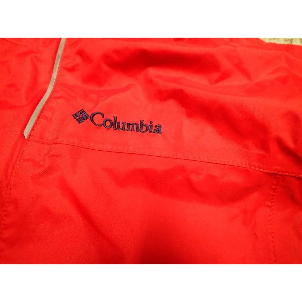Columbia Rain Jacket Boys Large Red Excellent Packable Omni-Tech Waterproof Hood